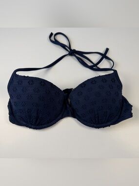 Abercrombie & Fitch Navy Eyelet Push-Up Bikini Top Small 32C 34B 36A Padded Bra